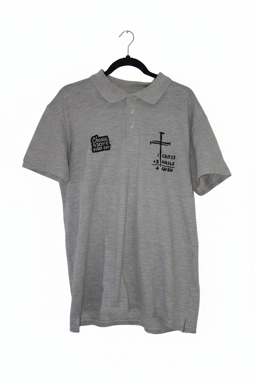 1 Cross 3 Nails 4 Given polo shirt - front