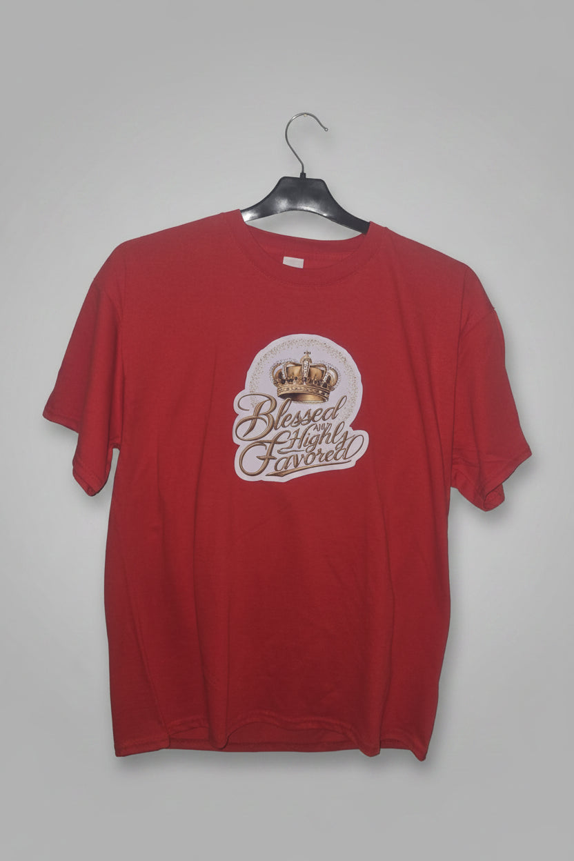 Blessed and Highly Favoured men's red t-shirt - front