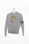 I Can Do All Things Through Christ Hoodie Grey – Front view with lion graphic and scripture print