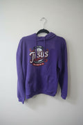 Team Jesus purple ladies hoodie with Matthew 28:19 graphic