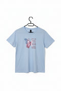 Front view - Blessed by God butterfly graphic T-shirt in light blue
