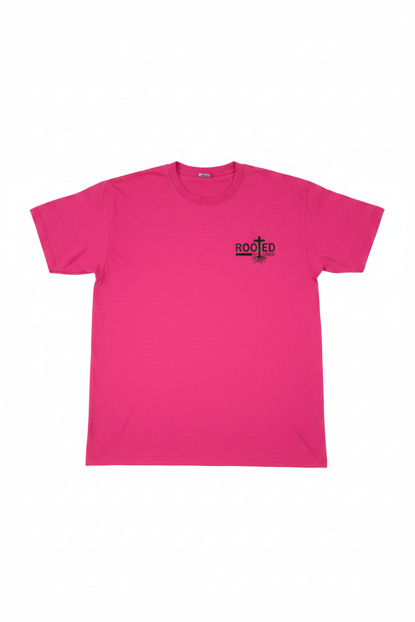 Rooted In Christ pink men's t-shirt – front view