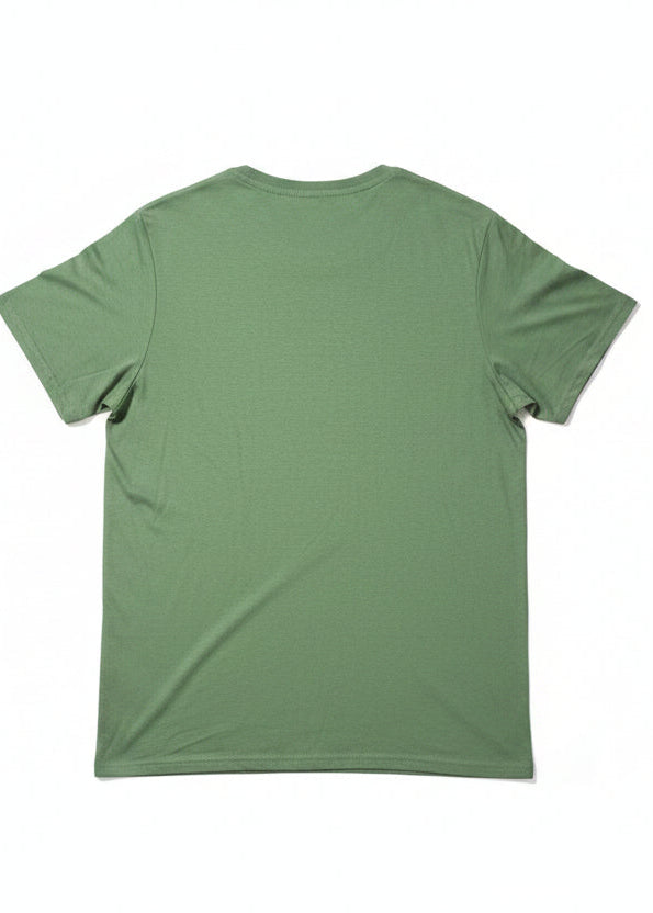 Green men’s T-shirt, plain back view