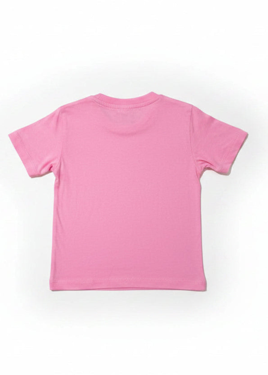 Plain pink girls' T-shirt, back view