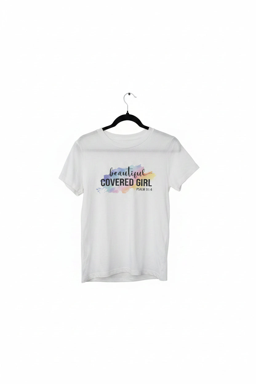 Beautiful Covered Girl Psalm 91:4 T-Shirt - Front