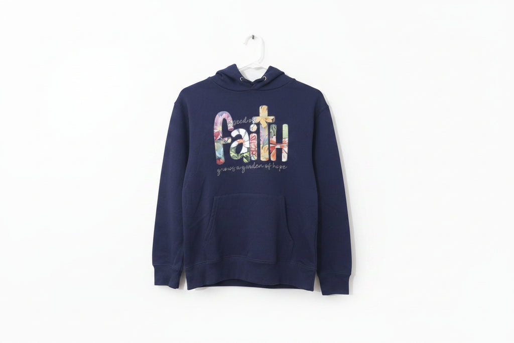 A Seed of Faith Grows a Garden of Hope Women's Hoodie – Navy front view