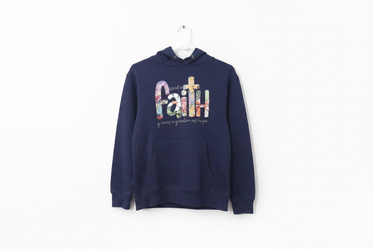 A Seed of Faith Grows a Garden of Hope Women's Hoodie – Navy front view